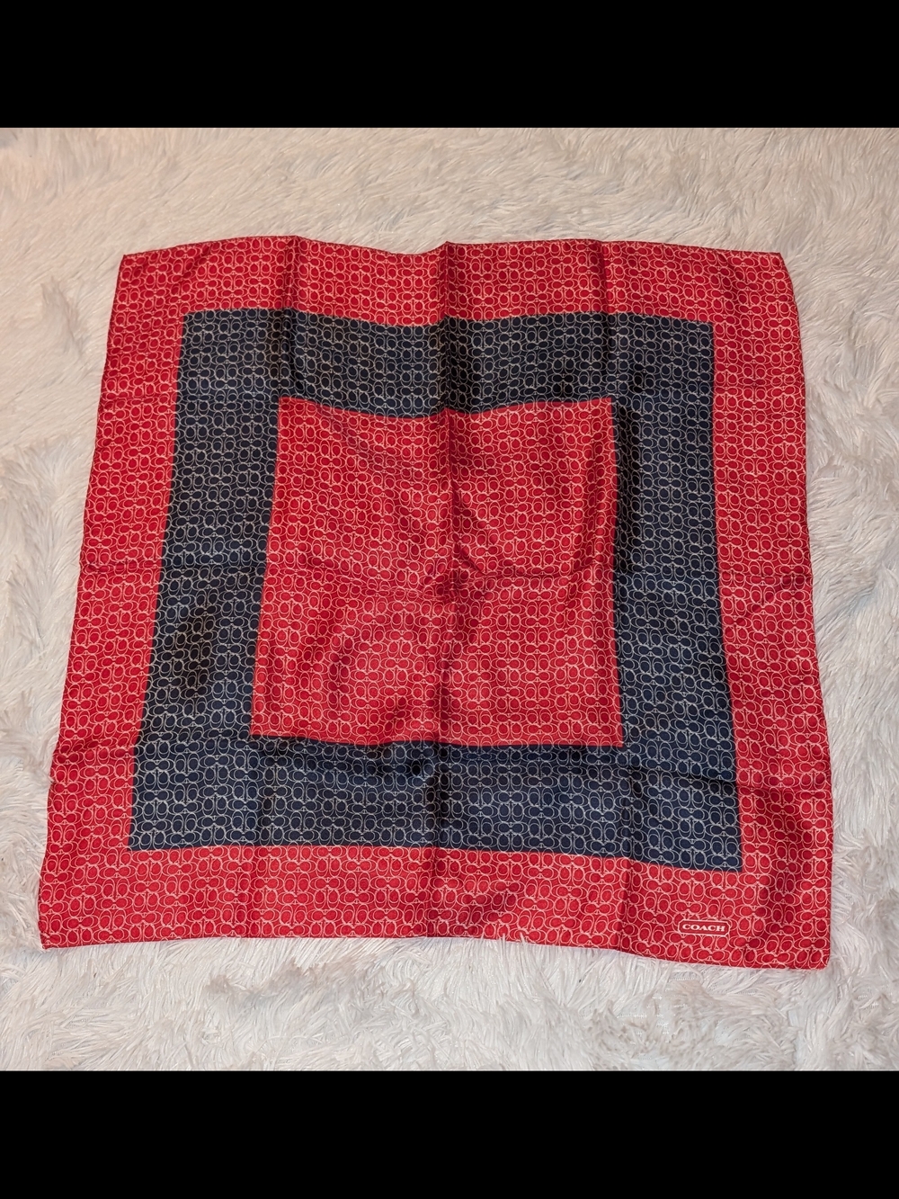 Coach Square Silk Scarf Red Blue 21" VGUC